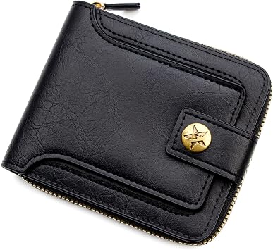 defway Minimalist Slim Wallet for Men - Small Mens Wallet, Card Holder with Zipper Coin Pocket, PU Leather Compact Gift for Men Birthday Small WalletBlack