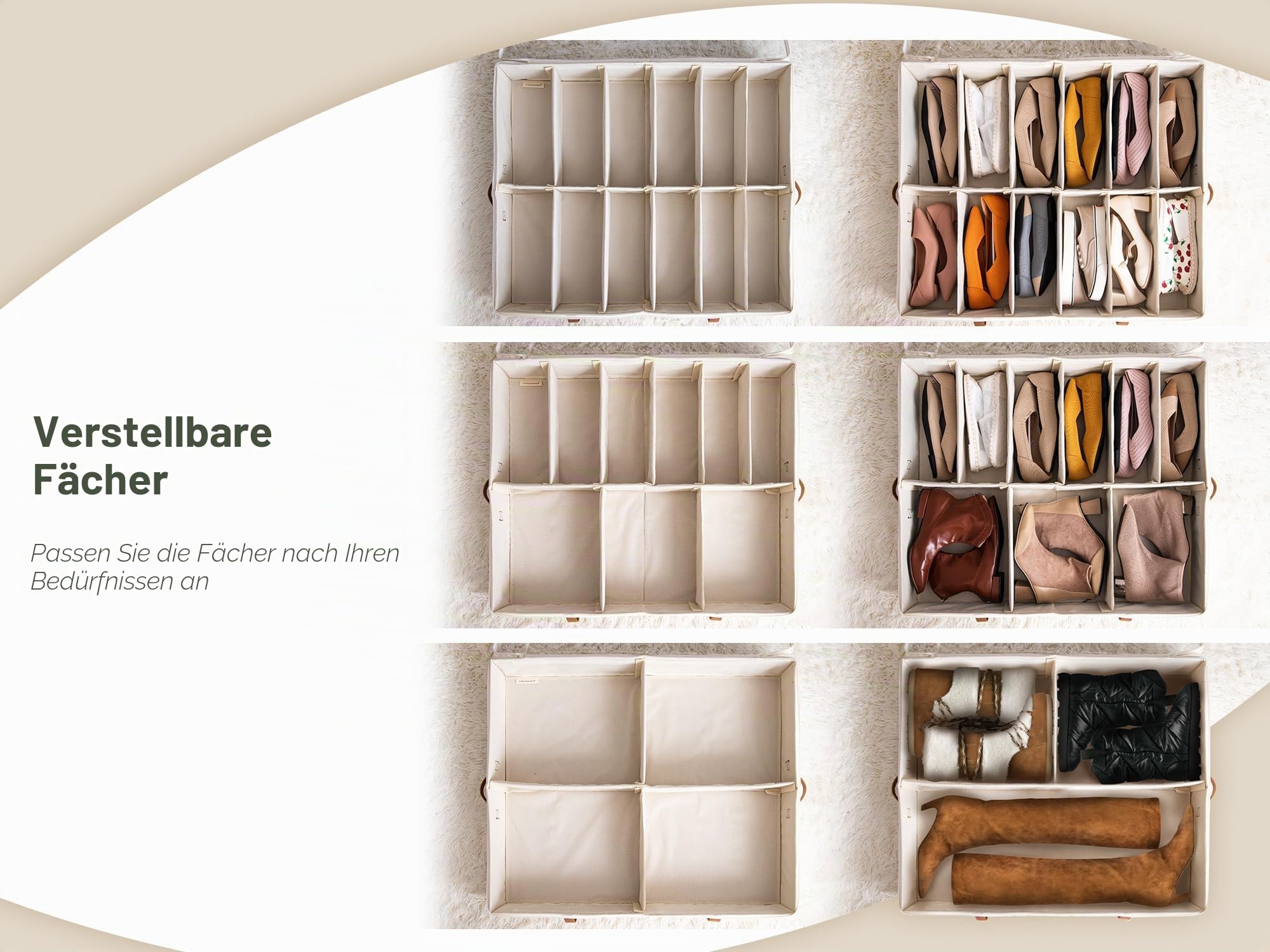 StorageWorks Unterbett Aufbewahrungsboxen, Stoff Unter-Schuhaufbewahrung mit transparentem Deckel für bis zu 24 Paar, faltbare Unterbettkommode mit verstellbaren Trennwänden, grau grau, 2 Stück
