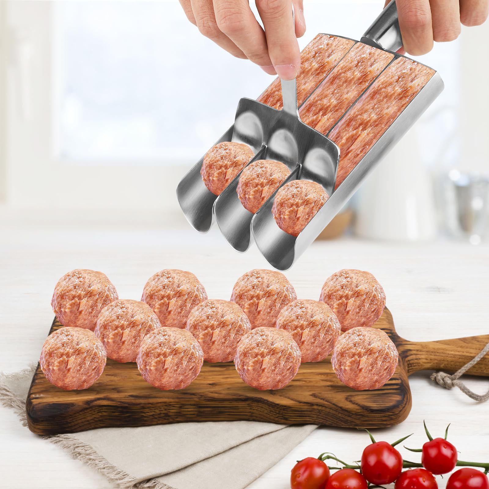 Potrójna Maszyna do Robienia Klopsików z Lopatka do Krojenia, Lyzka do Robienia Klopsików Reczne Narzedzia Kuchenne do Robienia Klopsików do Szybkiego Sorbetu z Ciasta Ciasteczkowego (Trzy Tub