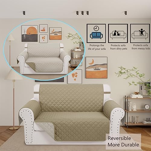 Miniatura 2 de Luxshare Home Reversible Loveseat Sofa Covers Couch Cover Furniture Protector(Loveseat,CamelBeige)