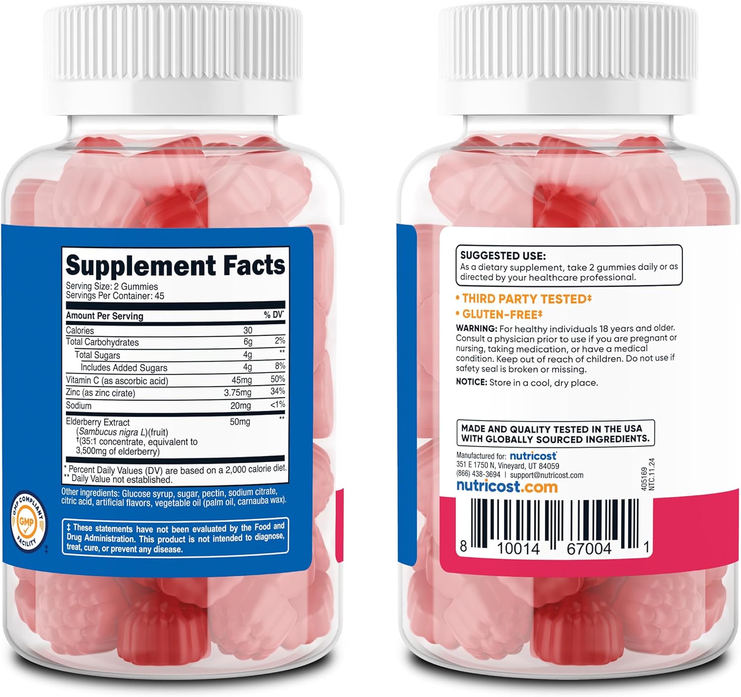 Nutricost Elderberry Gummies 3,500mg Equivalent from 50mg of 35:1 Extract Per Serving, 90 Gummies for 45 Servings Per Bottle - with 45mg of Vitamin C & 3.75mg of Zinc, Gluten Free - Image 6