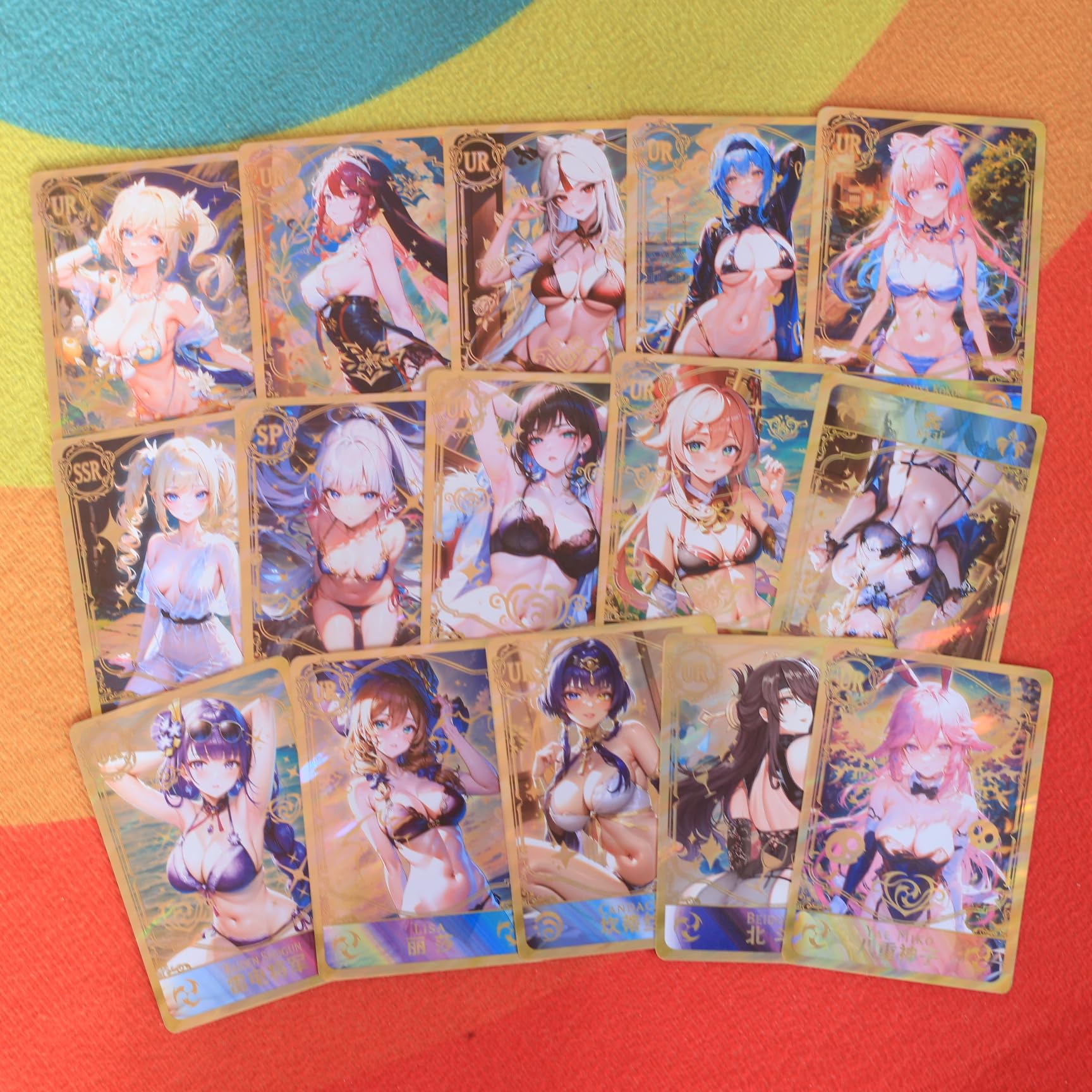 fuxi 55Pcs TCG Deck Cards, Goddess Story Card Holographic Golden Letter All Shiny Swimwear Girl Collection Card