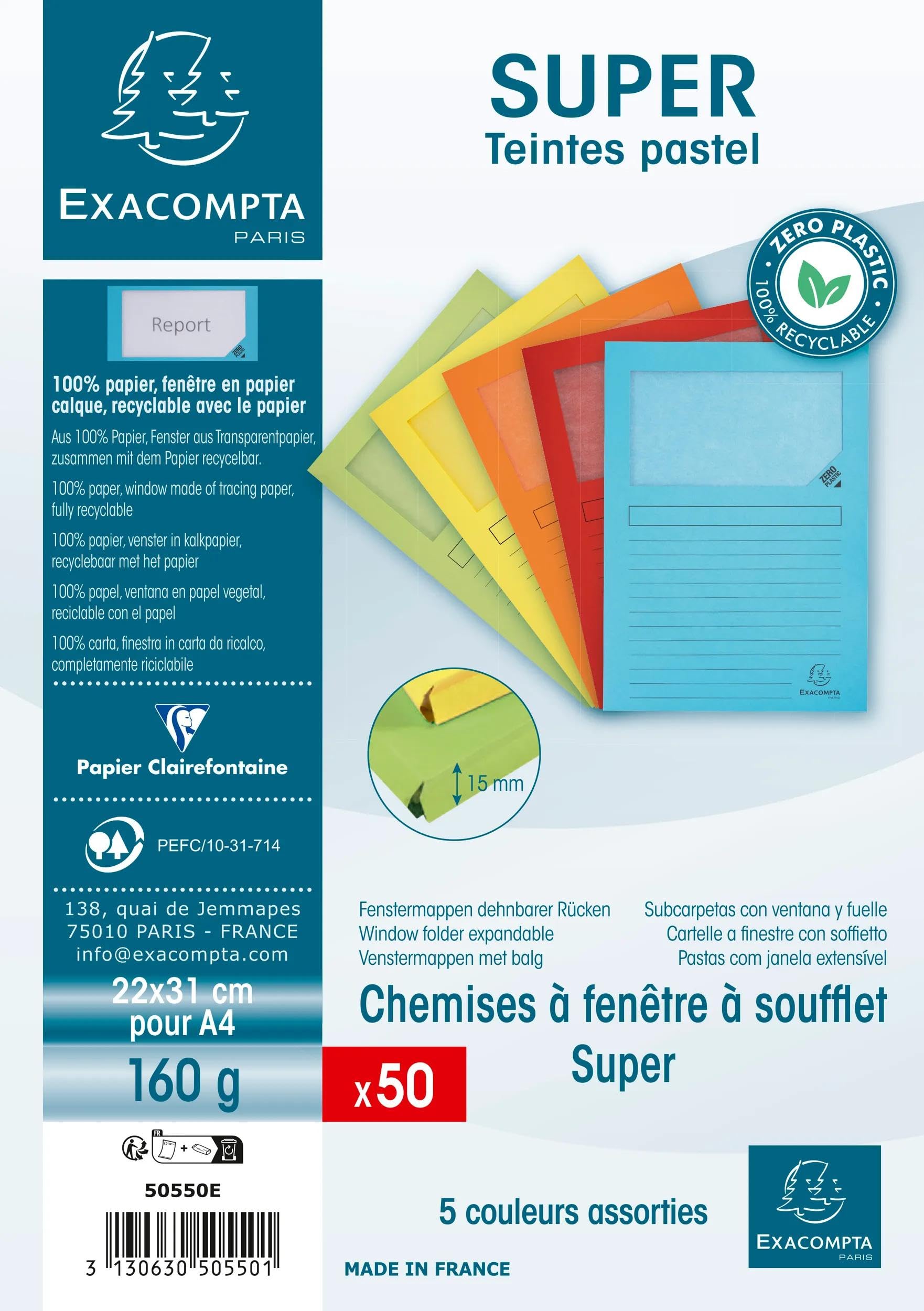 Exacompta 400 cart. con finestra senza plastica a soffietto Super assortite
