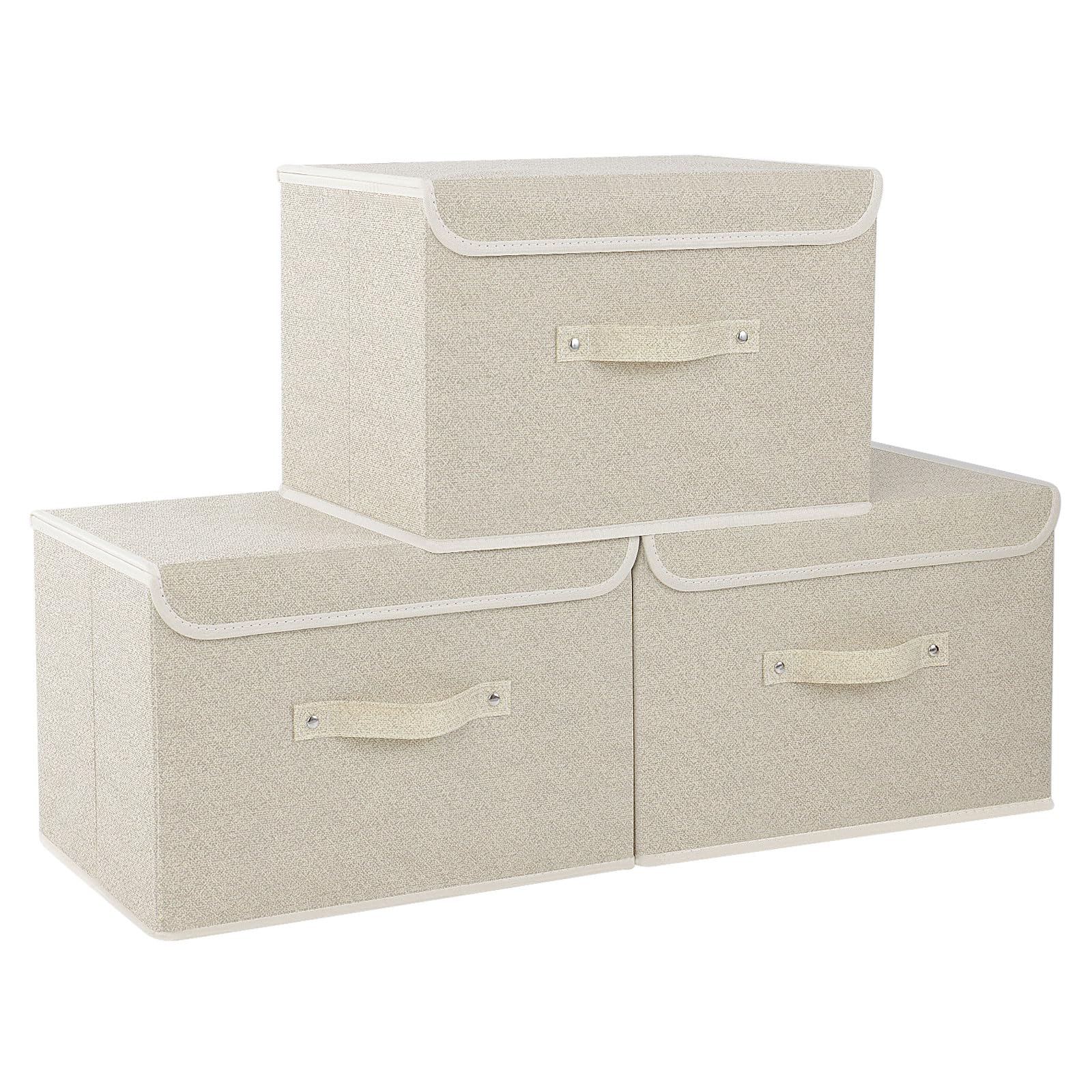 ENUMAIL Fabric Storage Boxes, Cube Baskets with Flip-Top Lid and Handles, Bins for Organizing Home Office and Closet