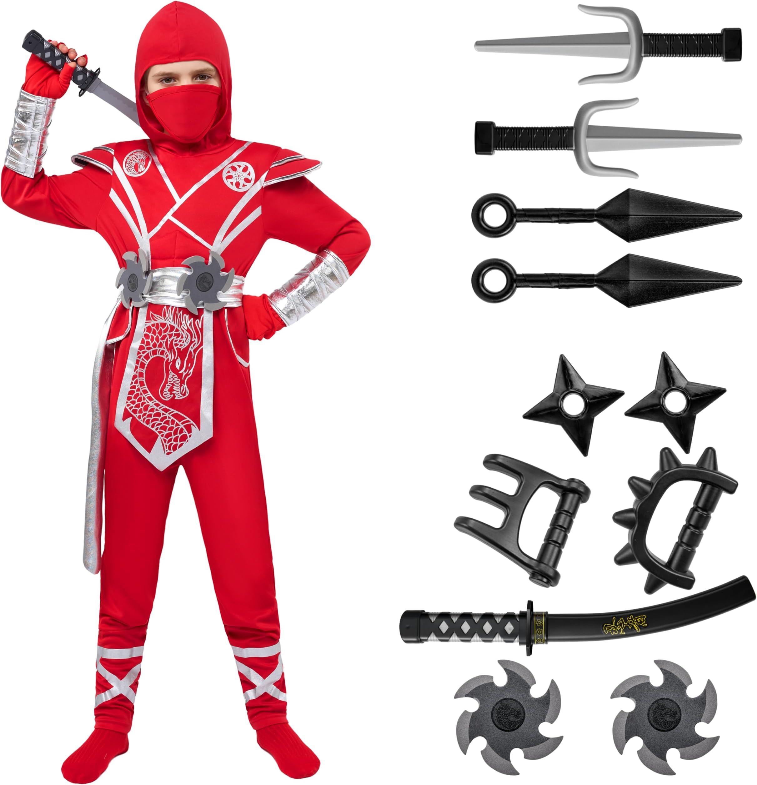 Halloween Ninja Costume Kids, Ninja Dragon Jumpsuit Set, Boys Halloween Costume for DressUp Party