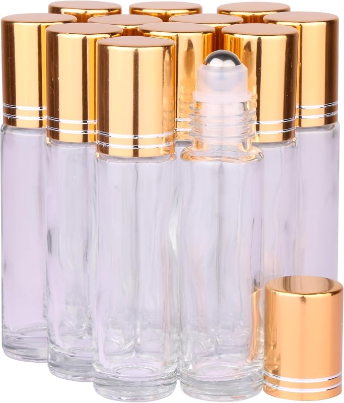 inice Frascos de Vidro com Esfera Roll-On de Aço Inoxidável, 10 mL, Pacote com 12