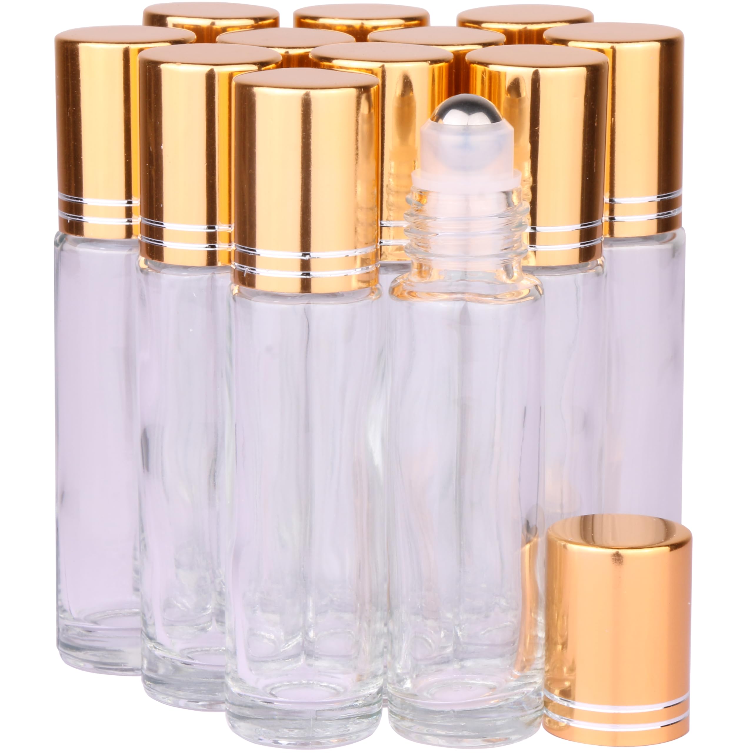inice 12 Pack Essential Oil Roller Bottles 10ml Clear Glass Bottles Stainless Steel Roll On Ball Metal Cap for Daily Care