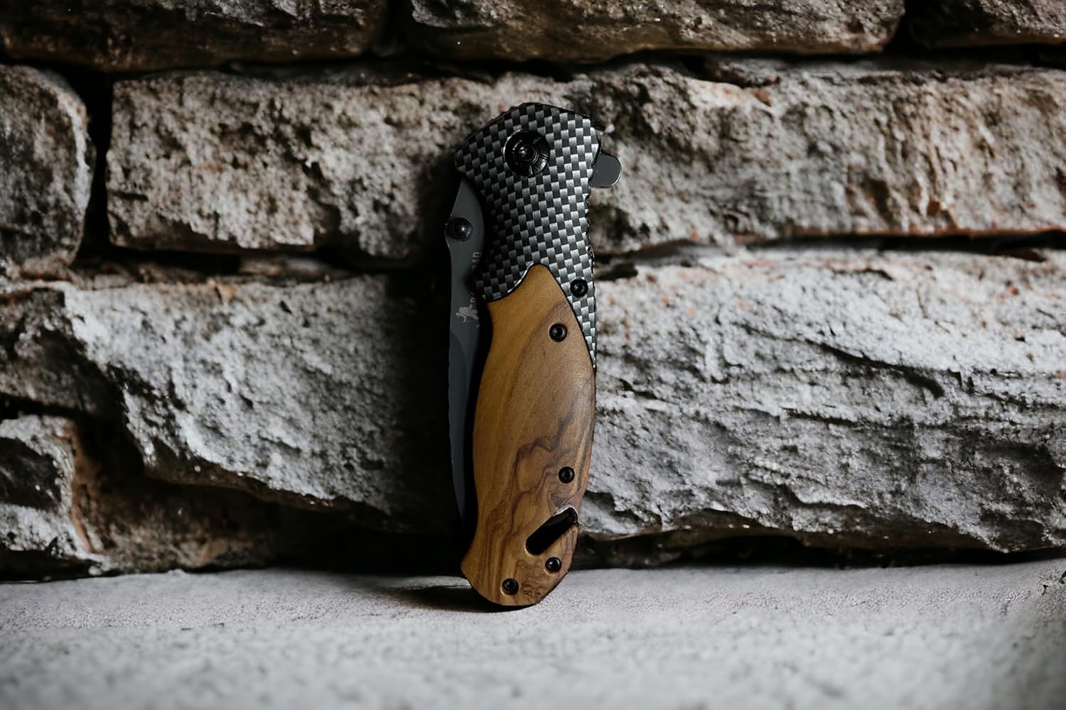 Stainless Steel EDC Folding Wood Handle Pocket Knife Glass Breaker Seatbelt Cutter Olive Wood Handle Carbon Fiber Insert