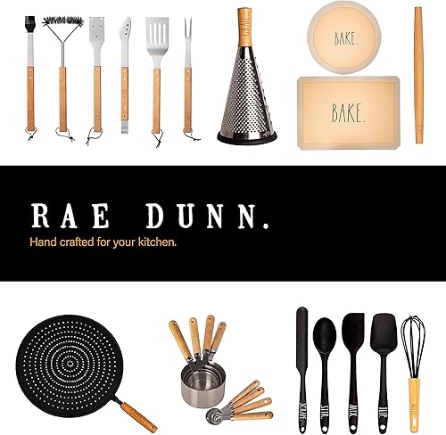 Miniatura 7 de Rae Dunn Everyday Collection - Juego de utensilios de cocina de madera y acero inoxidable, 7 piezas, herramientas de cocina con asas de madera
