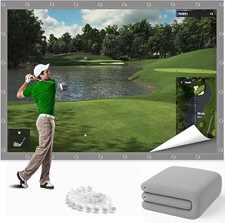 Grey Golf Simulator Impact Screen, 3D Air Mesh Projector Screen, Golf Practice Hitting Screen for Home, Indoor, Outdoor Training, HD Impact Screen with Grommets & Bungee Cords