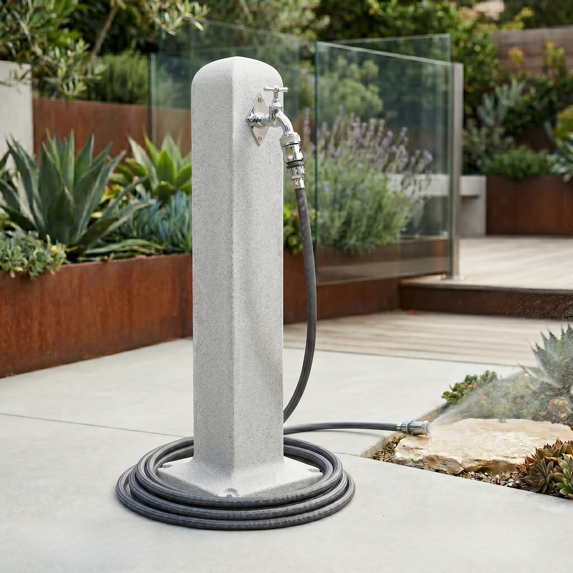 YourCasa Stoneflow Wassersäule Garten Granit-Optik | Wasserzapfsäule Poller mit Wasserhahn | 90 cm Standbrunnen Zapfstelle Außenbereich | Witterungsbeständig Frostsicher UV-stabil (Sandstein)