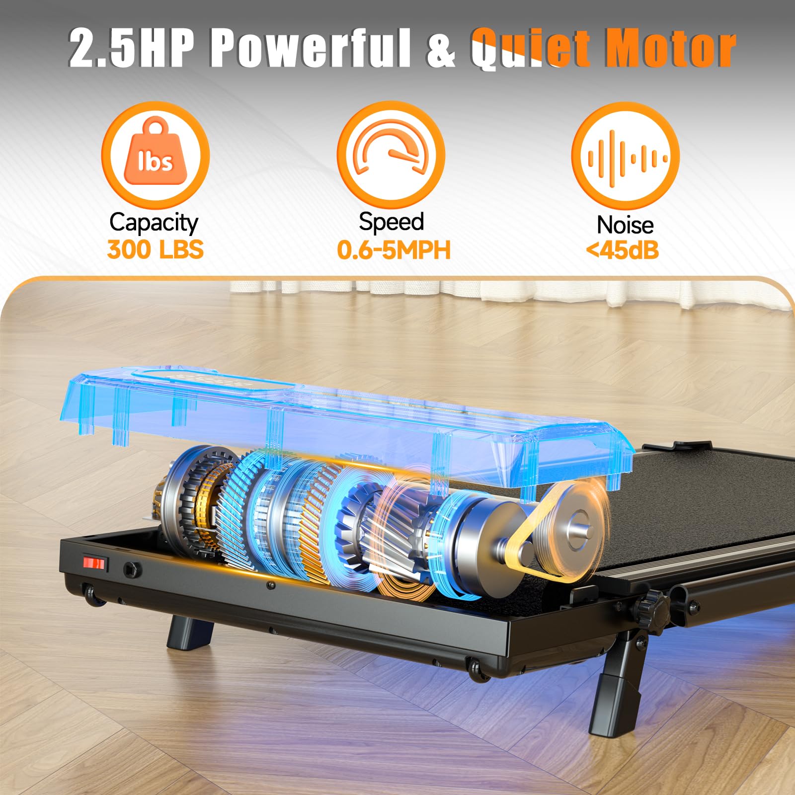 Walking Pad Treadmill with 5% Incline, 5 MPH Under Desk Treadmill for Home & Office, 300+ lb Capacity, Ultra Quiet Motor, Remote Control, Compact & Portable & Small, Fits Under Sofa/Bed: 5% Incline with Handrail Black