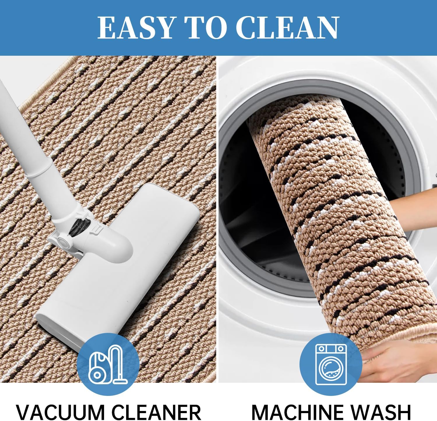 eqivei Kitchen Runner Rugs and Mats Non Skid Washable Set of 2 PCS, 20"x 47"+20"x 32", Absorbent Farmhouse Rugs for Kitchen, Front of Sink, Kitchen Mats for Floor(Beige)
