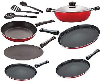 NIRLON Non-Stick Aluminium Heat Resistance, Kitchenware Essential Combo cookware Set, 9-Piece [2.6mm_FT13_FT12_CT_DKDM_FT11_TP24_3SPN]