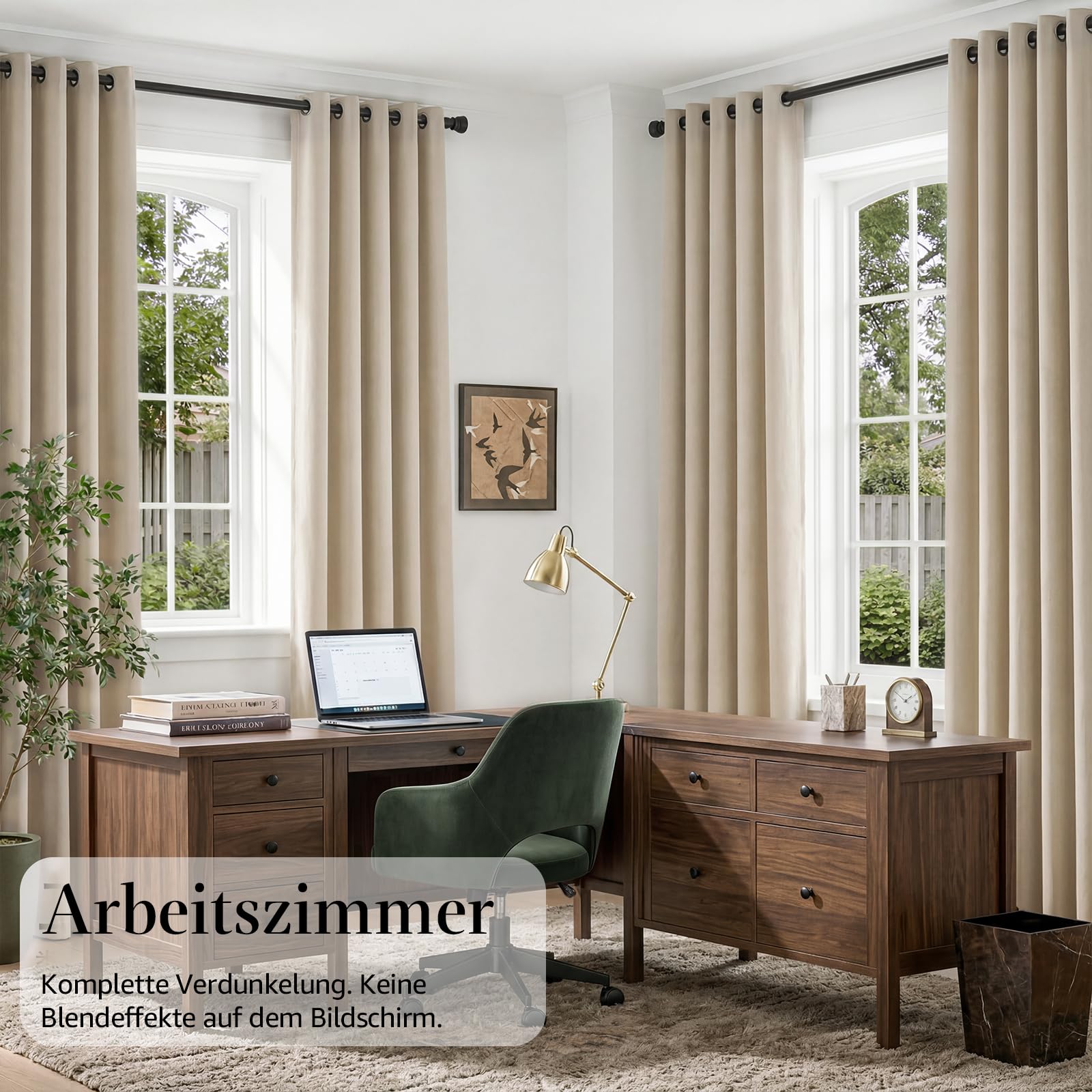 TOPICK 100% Verdunklungsvorhänge Gardinen mit Ösen Beige H145xB140 2er Set