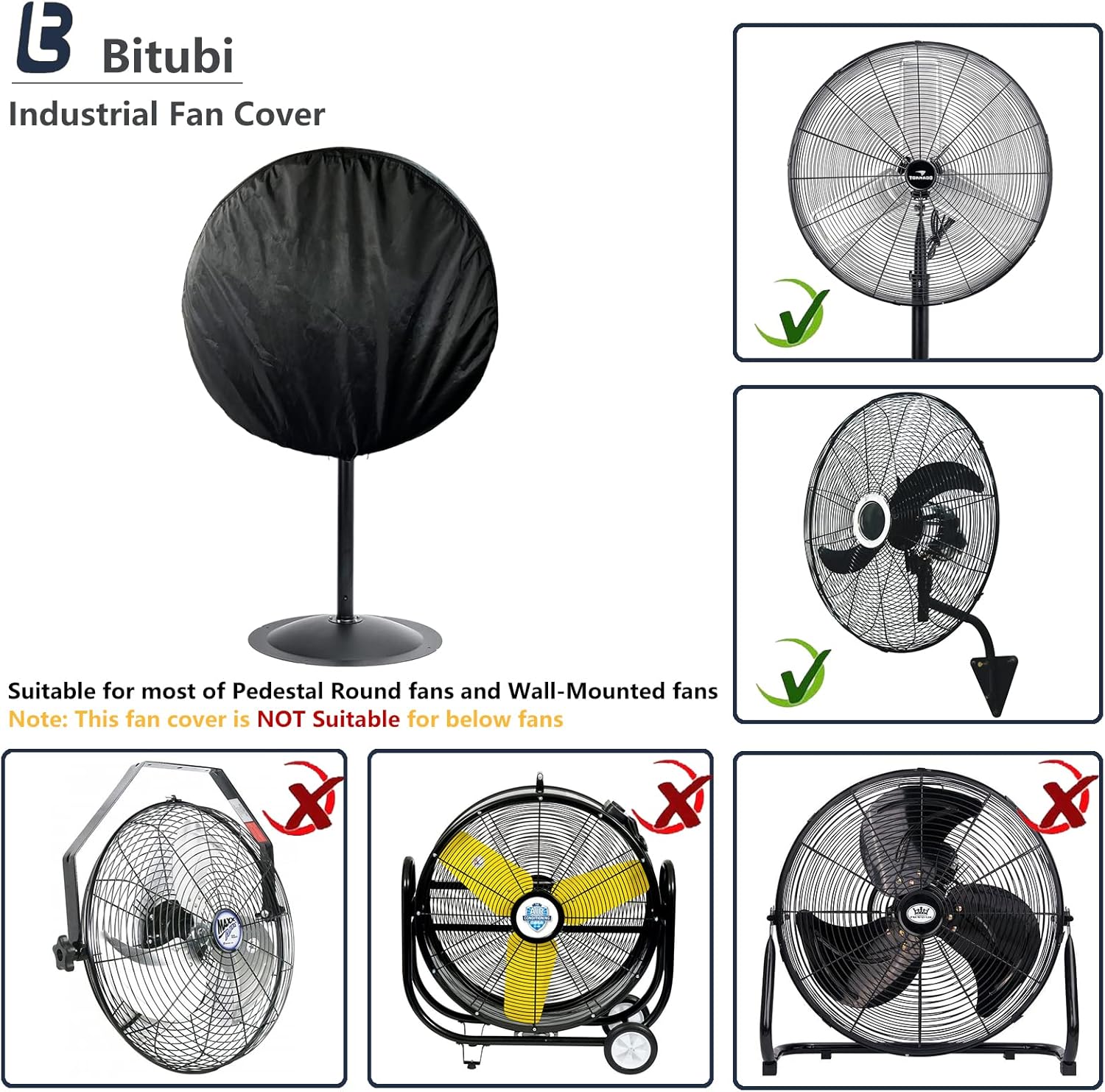 Bitubi Industrial Fan Cover, Waterproof Outdoor Covers, Compatible for 30 Inch Wall Mount and Pedestal Fans, Heavy Duty 600D Oxford Dustproof Cover, Black