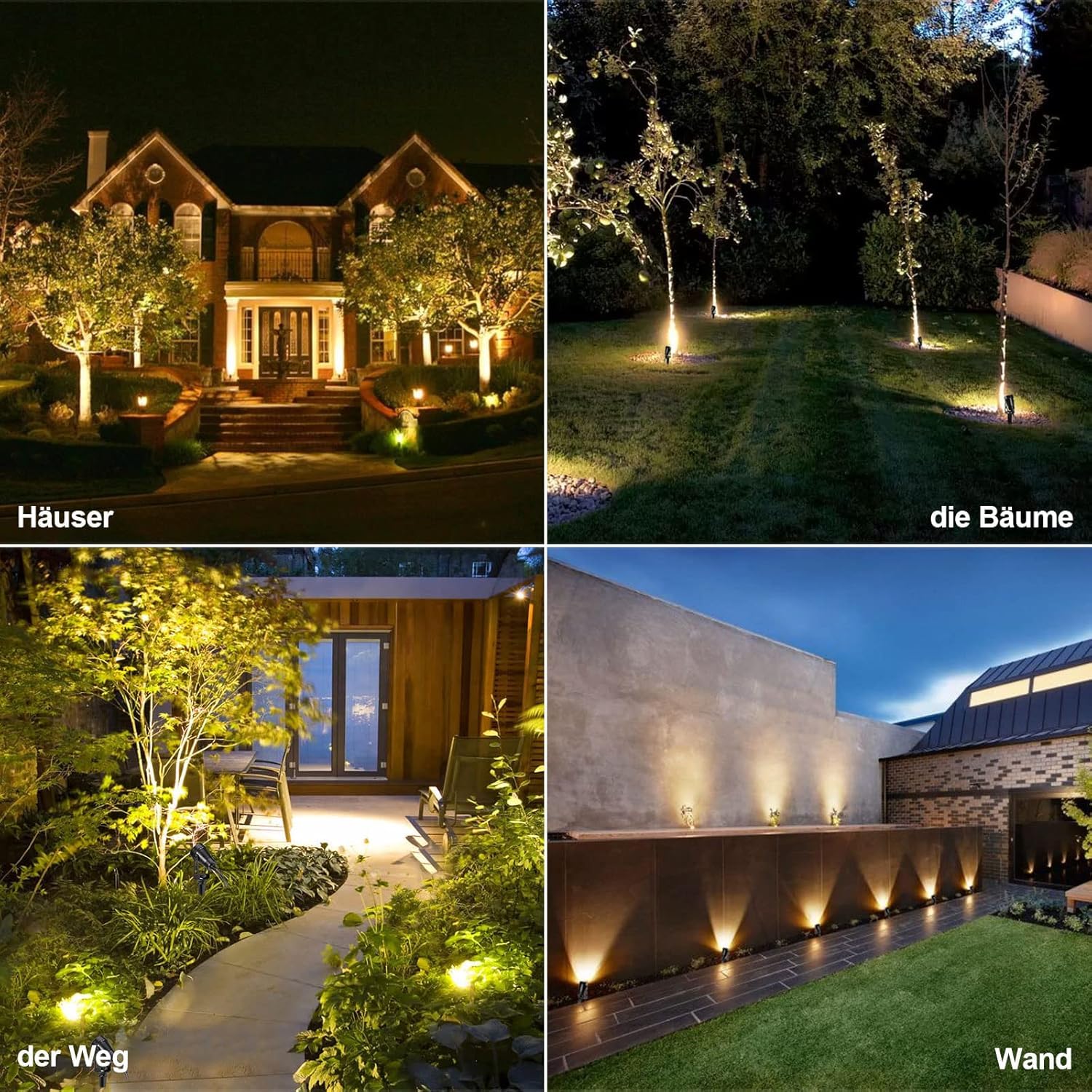 ECOWHO Gartenleuchte LED 12V 3W Gartenstrahler mit Erdspieß und Stecker IP65 Wasserdicht Gartenbeleuchtung Gartenspots mit Kabel für Außen Garten Rasen (Warmweiß 6er-Pack)