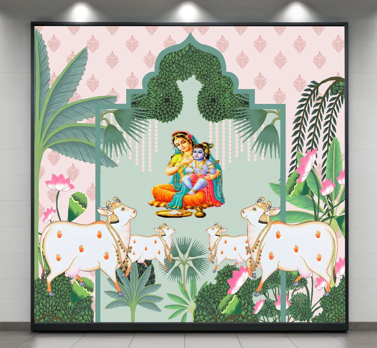 Yashoda Maata with Lord Krishna Annaprashan Ceremony Design Backdrop Cloth for Pooja Decoration Traditional Background Curtain Cloth for Festival Size 8 Feet Height and 8 Feet Width(8 * 8)-image-17