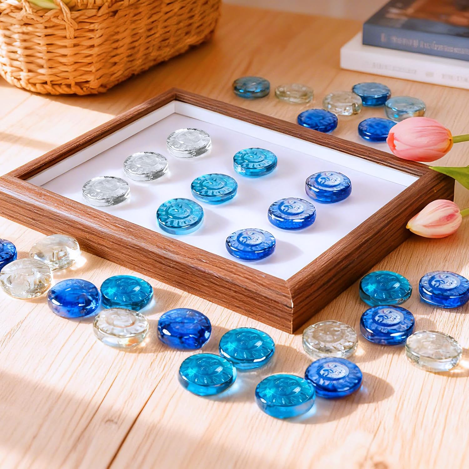10 LB Flat Glass Stone, Decorative Marbles for Vases, Sun Glass Gem for DIY Vase Fillers (Cobalt Blue, Ocean Blue, Crystal)