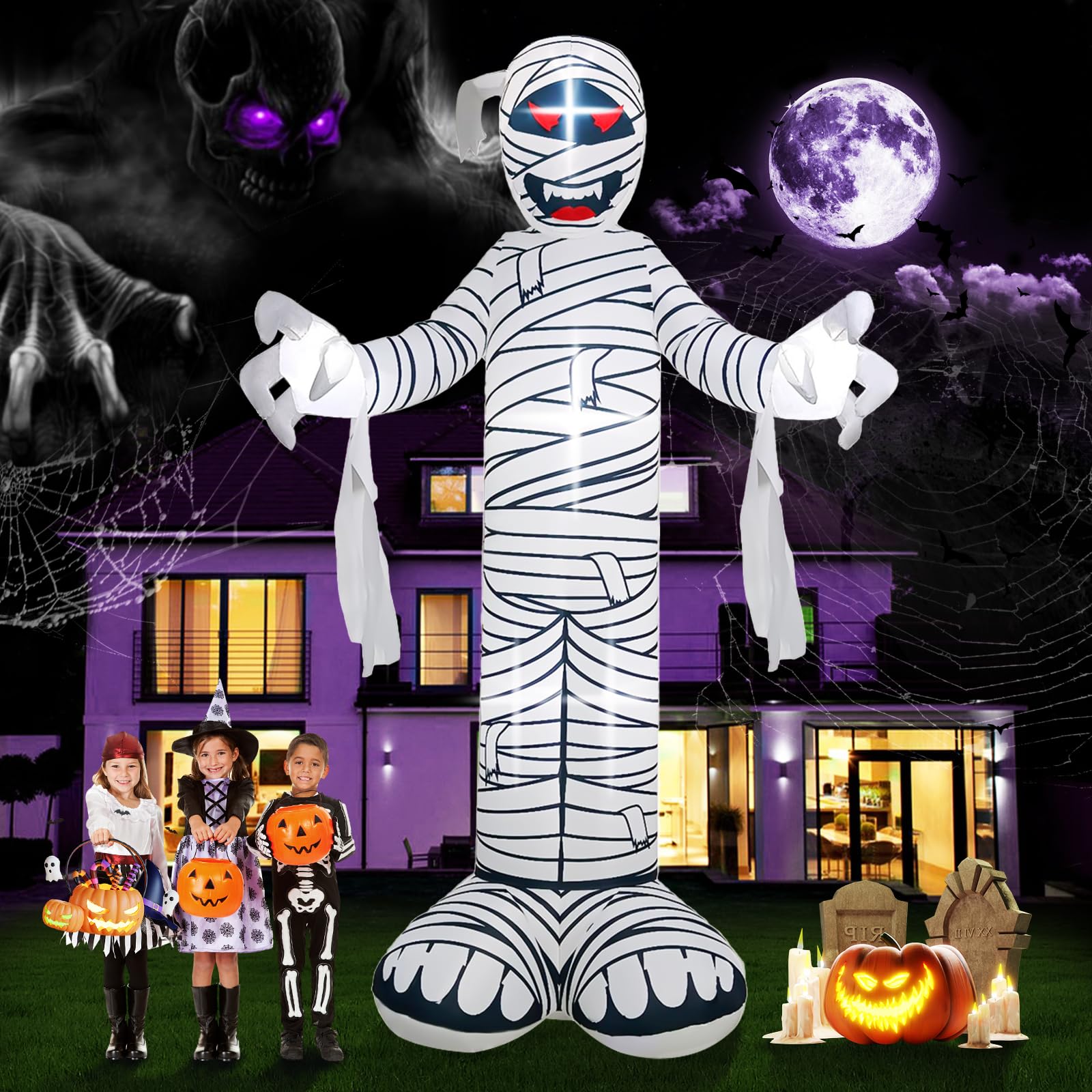 Kalolary 12 FT Halloween Aufblasbare Mumie für den Außenbereich Aufblasbare beleuchtete Gartendekoration mit eingebautem Licht Gruselig Aufblasbar für Hof Garten Rasen Innen- und Außendekoration