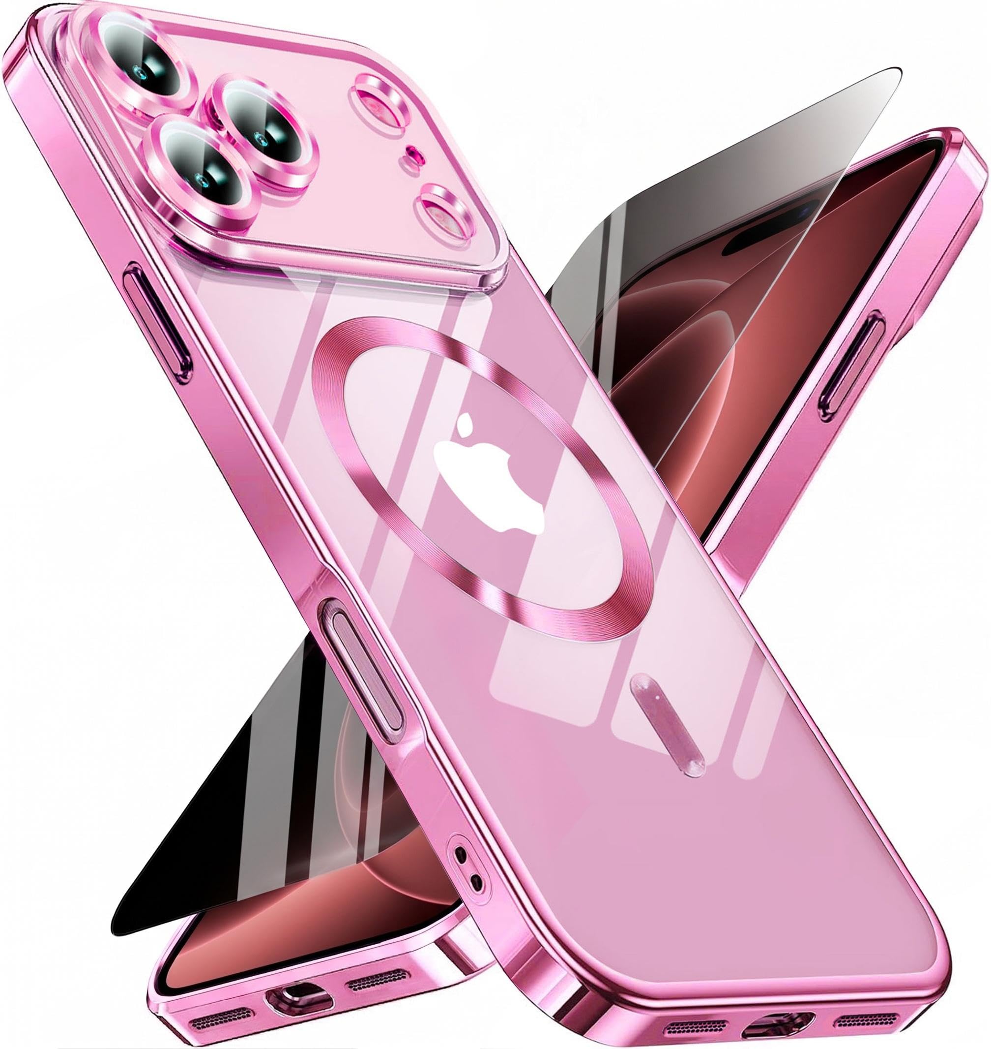 Magnetic for iPhone 18 Pro Max Case with Privacy Screen Protector Hot Pink