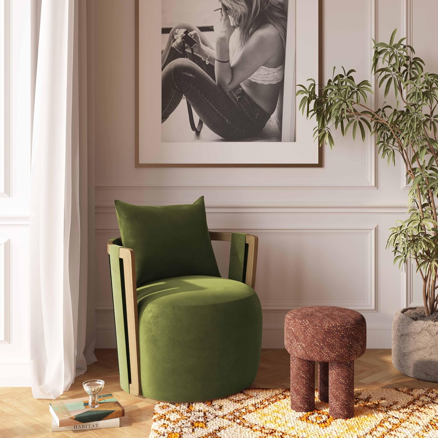 Tov Furniture Paolo Green Upcycled Distressed Velvet Swivel Chair