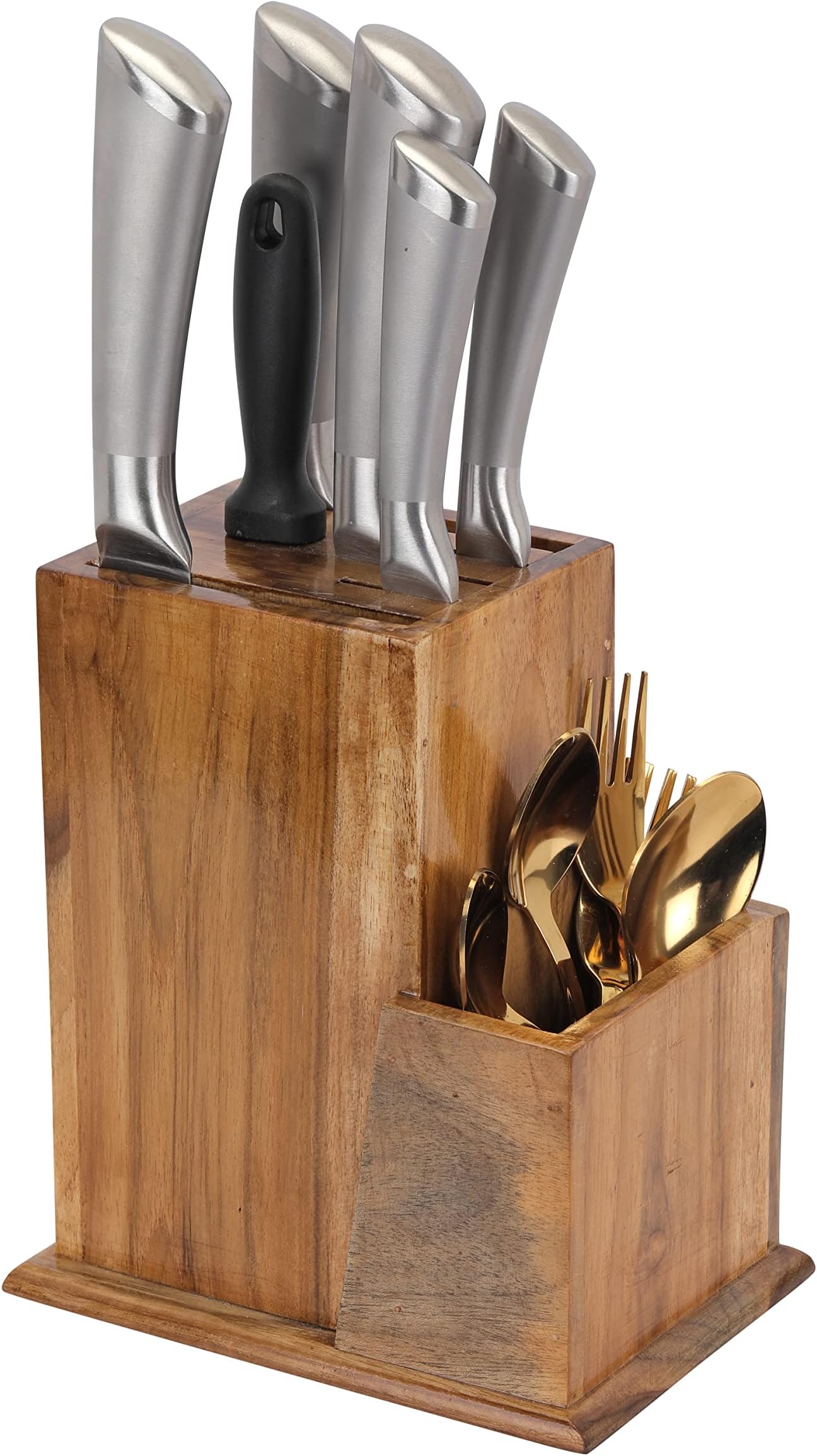 ROSTON Knife Holder Stand for Kitchen Universal Stand with 6 Slots Cutlery Holder Teak Wood (MODEL002) (MODEL001)