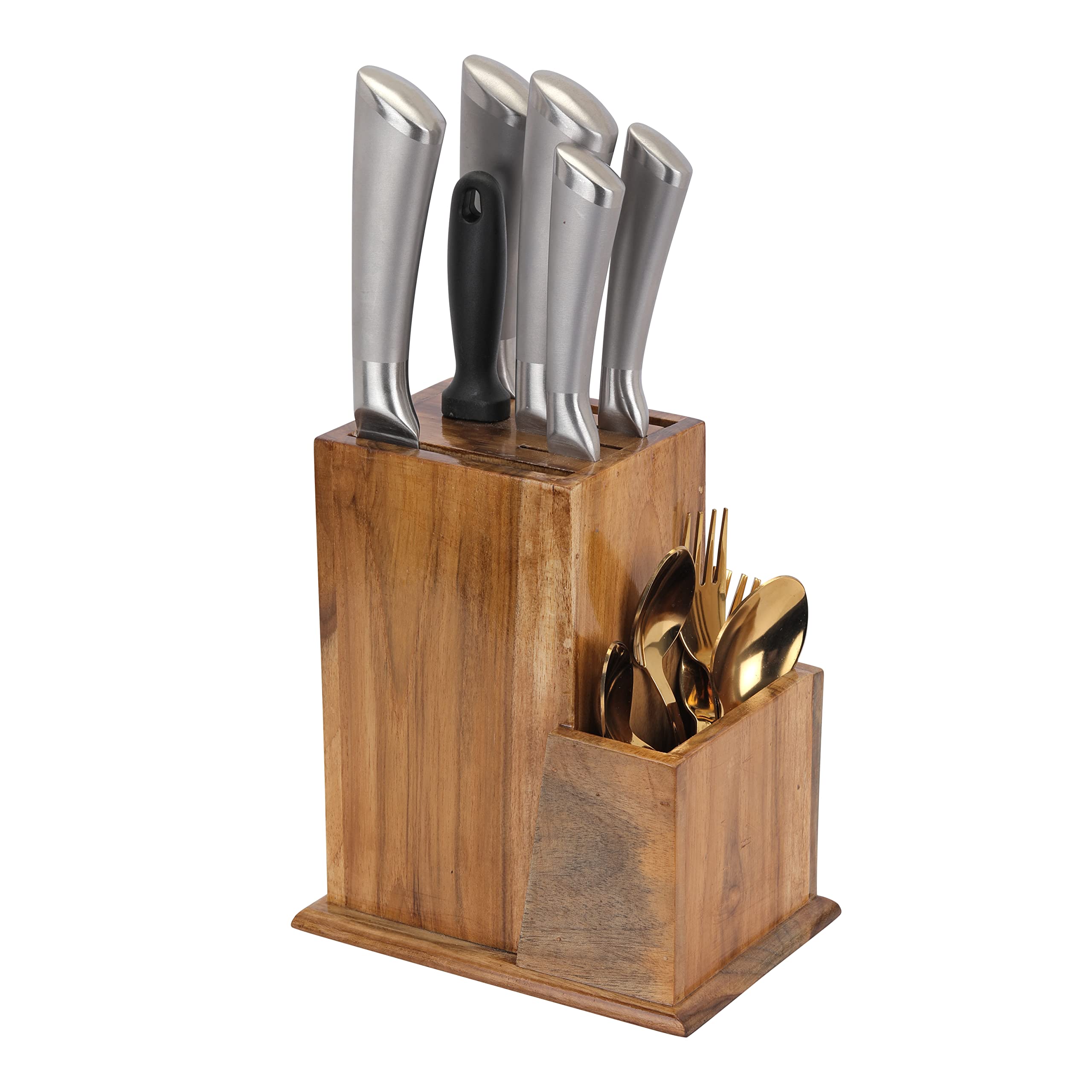 ROSTON Knife Holder Stand for Kitchen Universal Stand with 6 Slots Cutlery Holder Teak Wood (MODEL001)