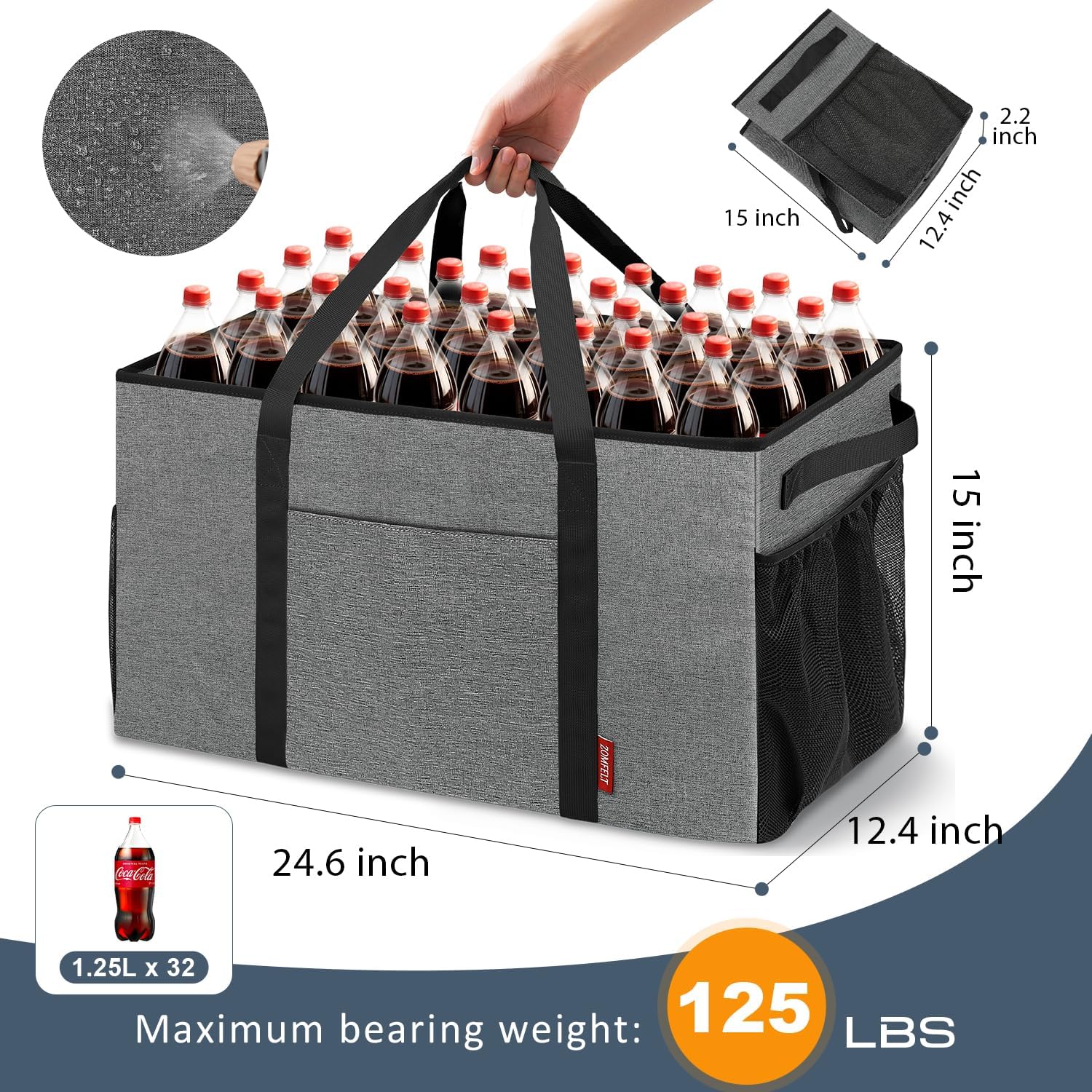 ZOMFELT 75L Standing Extra Large Utility Tote Bag with Removable Dividers & 4-sided Reinforced, Reusable Grocery Shopping Bags Foldable, Car Beach Travel Tote Bag with Handle for Picnics Laundry - Image 2