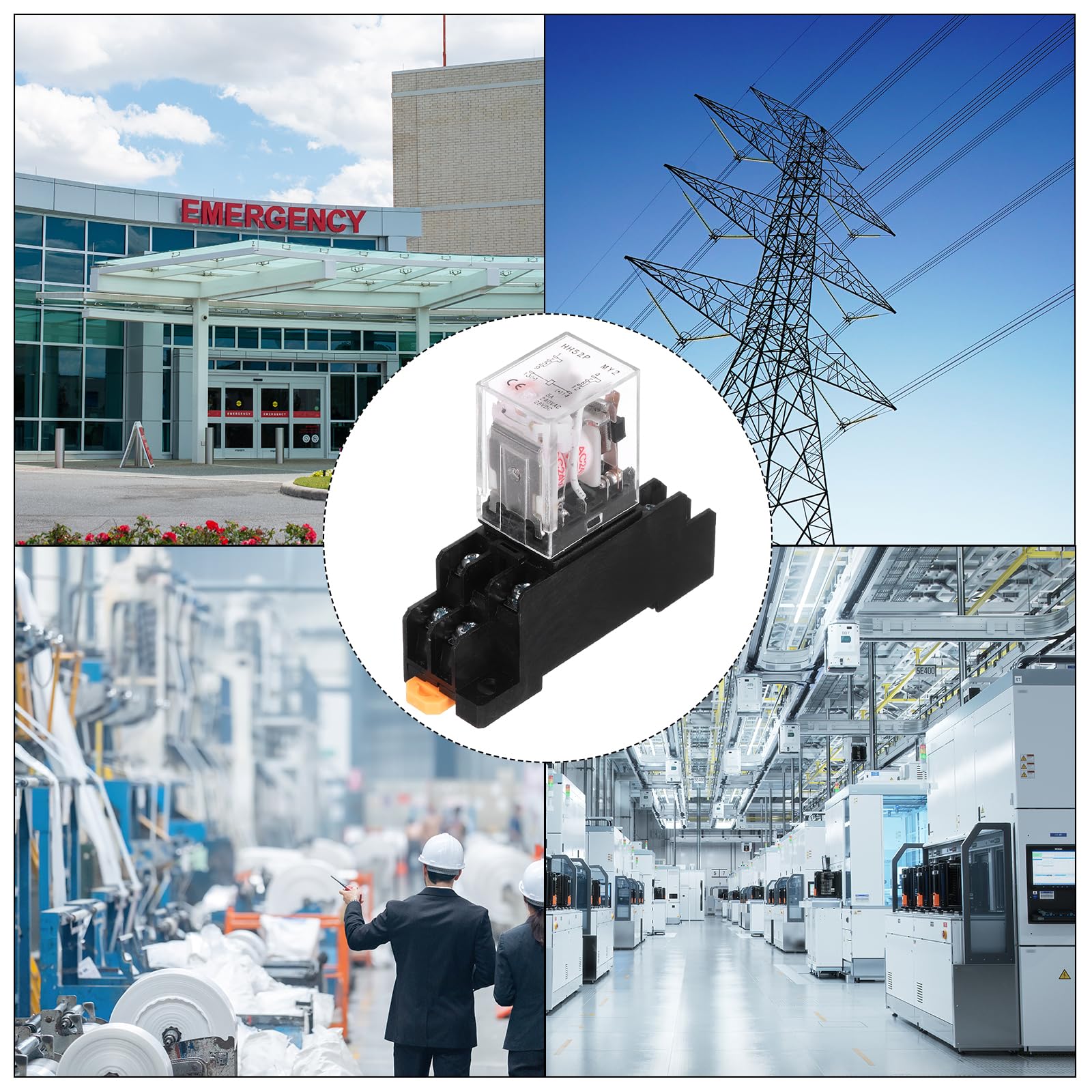 sourcing map 6 relè di potenza elettromagnetica AC 24 V, relè bobina di alimentazione a 8 pin 5 A, con indicatore LED e base a presa, DPDT 2NO 2NC – MY2NJ per industriali, elettrodomestici e sistemi
