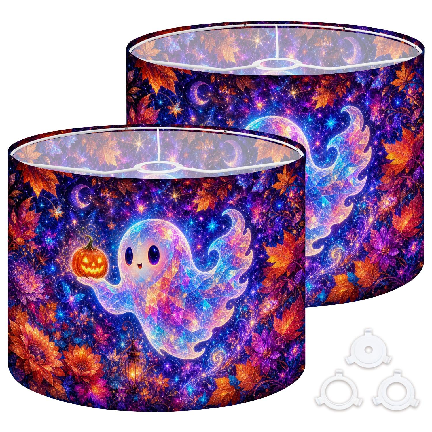 Deruinvaio Multi1 2Pcs 13In Lampshade Lamp Shade Colorful Halloween Ghost Pumpkin For Ceiling Light, Table Lamp Floor Lamp Easy Assembly Replacement Light Shade