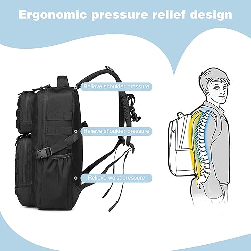 Miniatura 9 de Wotony Mochila táctica militar para hombre, impermeable, paquete de asalto de 3 días, bolsa Molle con soporte para botella de agua