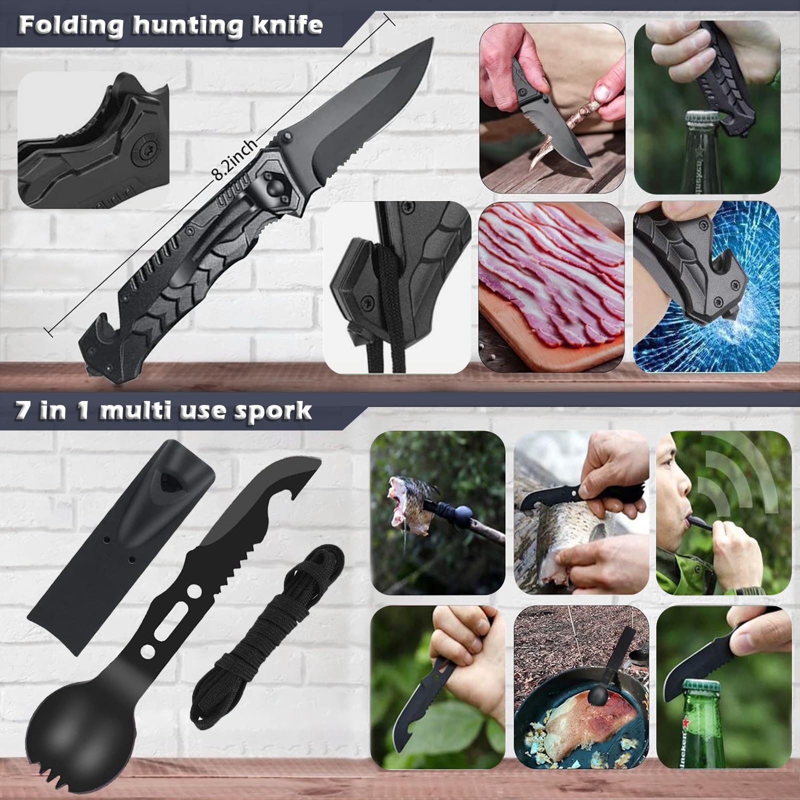 Kit de Supervivencia de Emergencia, Kit Supervivencia con Linterna Frontal LED Recargable, Kit de Primeros Auxilios para Viajar Caminar Acampar al Aire Montaña
