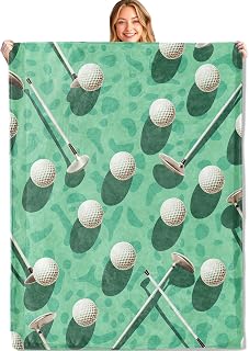 Golf Throw Blanket - 50x60in,Ultra Soft, Cozy Lightweight Flannel,Golfs Ball and Club Pattern Blankets - Gifts for Adult & Sport Lovers,for Couch Office Travel,Home Living Room Decor