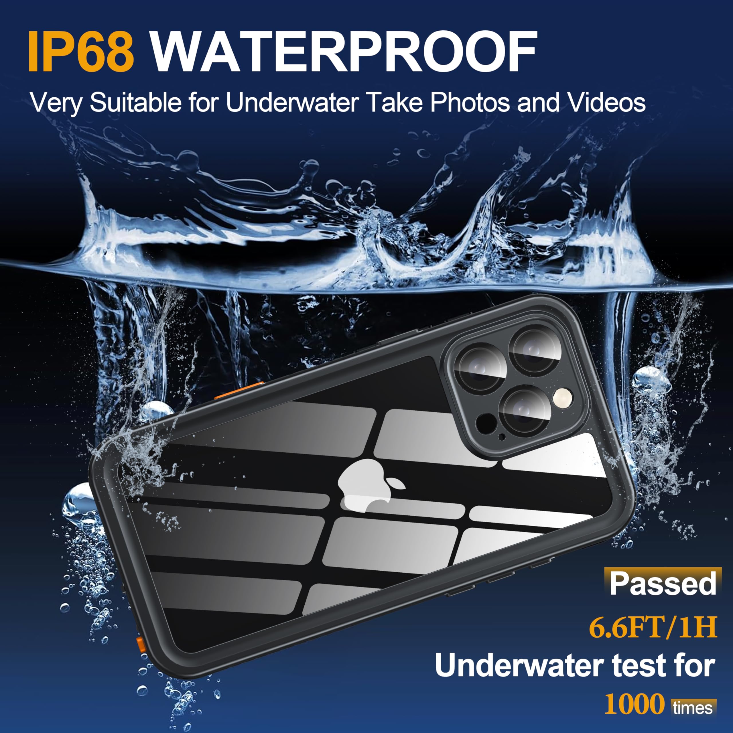 Funda impermeable para iPhone 16 Pro Max, pantalla de privacidad integrada y pantalla HD, marco frontal doble [IP68 bajo el agua] a prueba de golpes y polvo, protección completa para