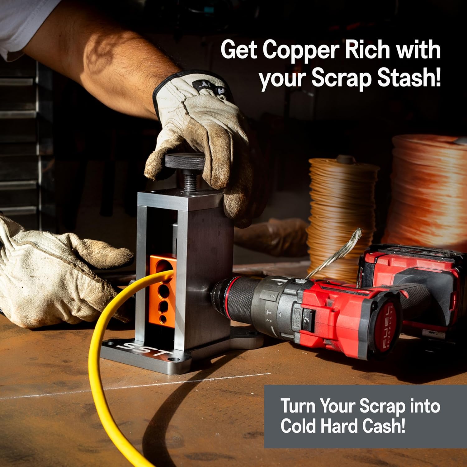 SST - Wire Stripping Machine - Drill-Powered Scrap Wire Stripper - Adjustable Wire Guide & Romex Slot - Strips Copper, Solid, & Stranded Wires