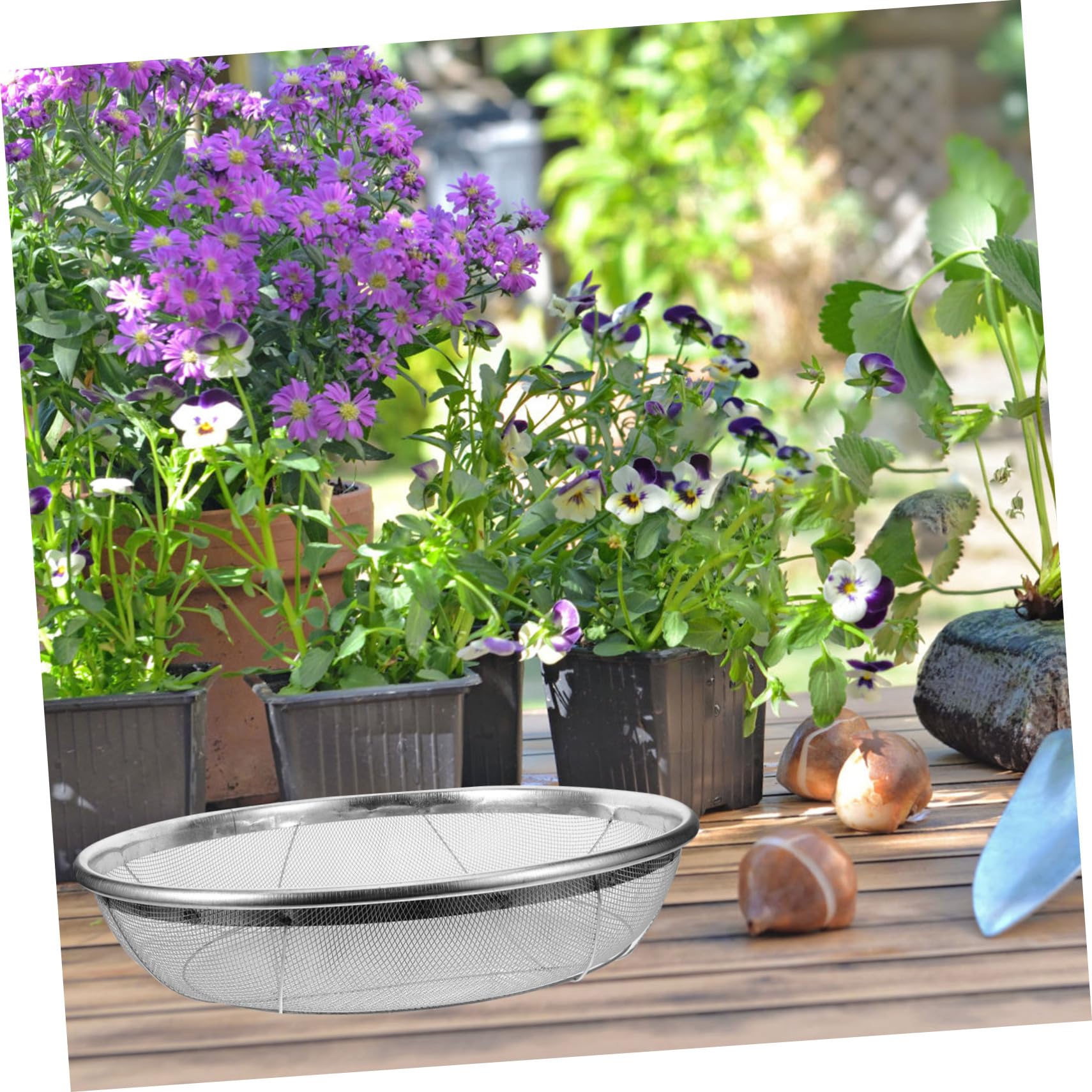 HANABASS Setaccio in Acciaio Inox per Giardino, Strumento Manuale per Setacciatura Terreno Maglia 2mm, Filtro per Rocce e Detriti, Utensile per Piantumazione e Cura del Prato, Facile