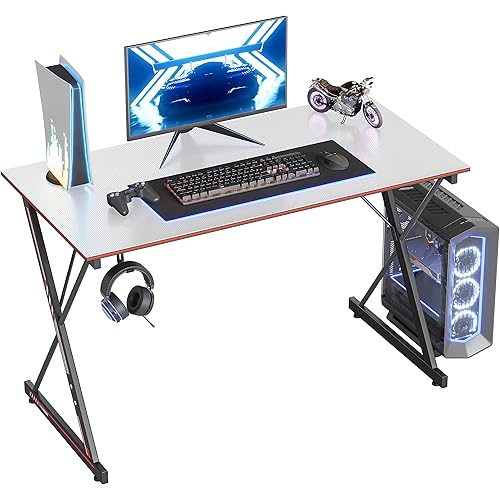 CubiCubi Gaming Desk 47 Inch PC Computer Desk, Home Office Desk Table Gamer Workstation, Simple Game Table, White