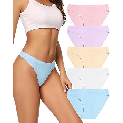 voenxe Women Bikini Underwear,Seamless Breathable Ladies Panties,No Show Comfortable Briefs Undies,Invisible Hipster,5-Pack