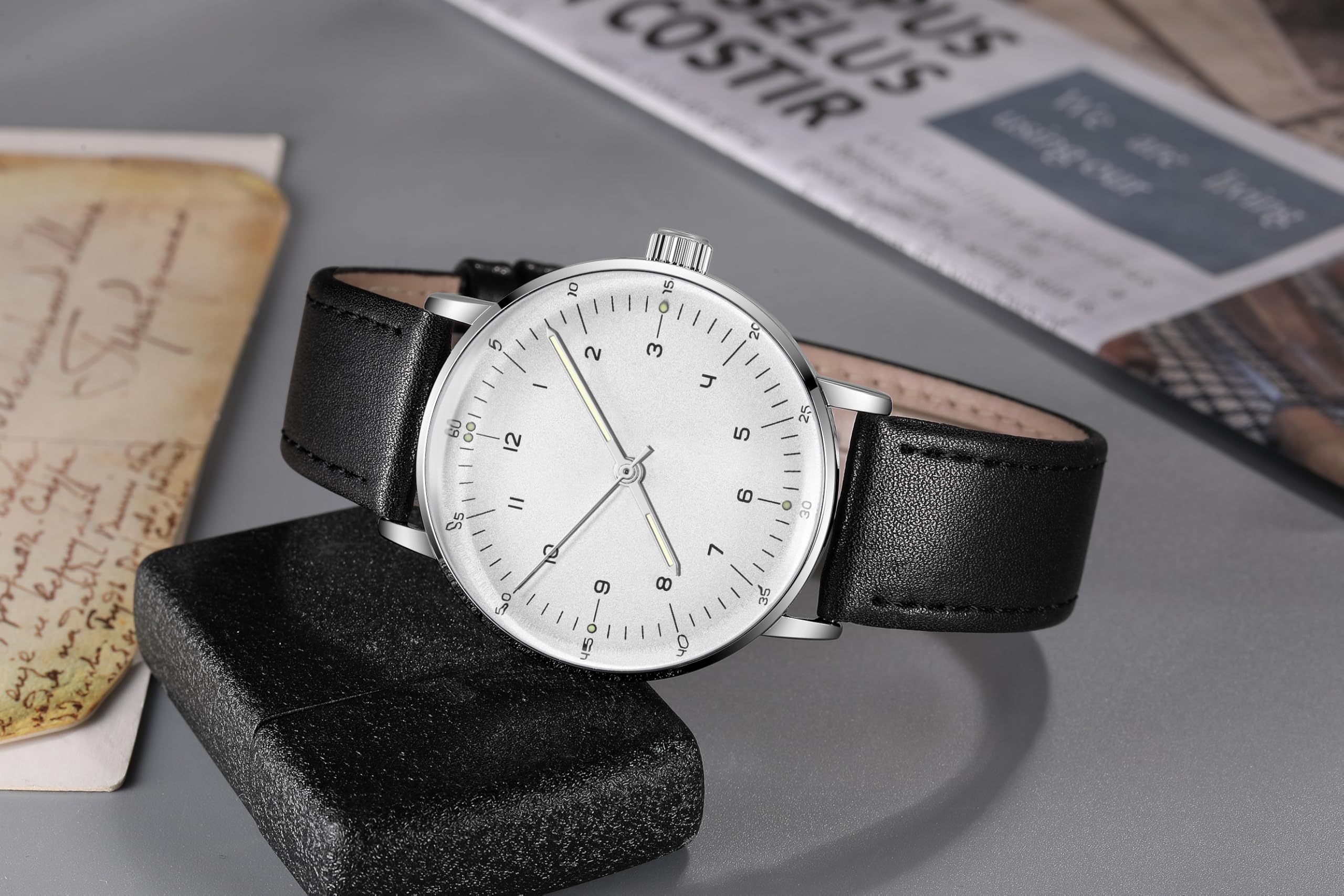 Boyarca Mechanische Vintage-Uhr mit gewölbtem Glasspiegel 40-mm-Gehäuse Handaufzug Armbanduhr