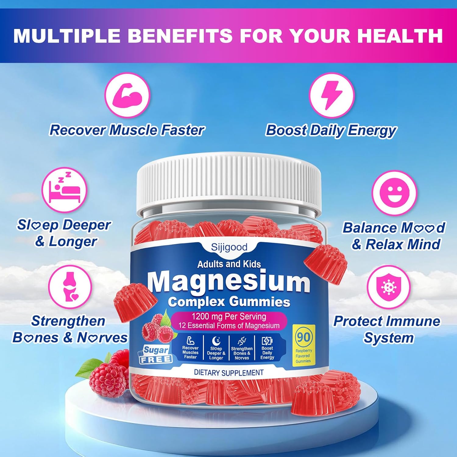180 Count | Magnesium Complex Gummies for Women & Men, 12 Forms of Magnesium (Glycinate, Citrate& More), Magnesium Supplement with Ashwagandha – Supports Sl♡ep, Bone, Energy, Raspberry Flavor