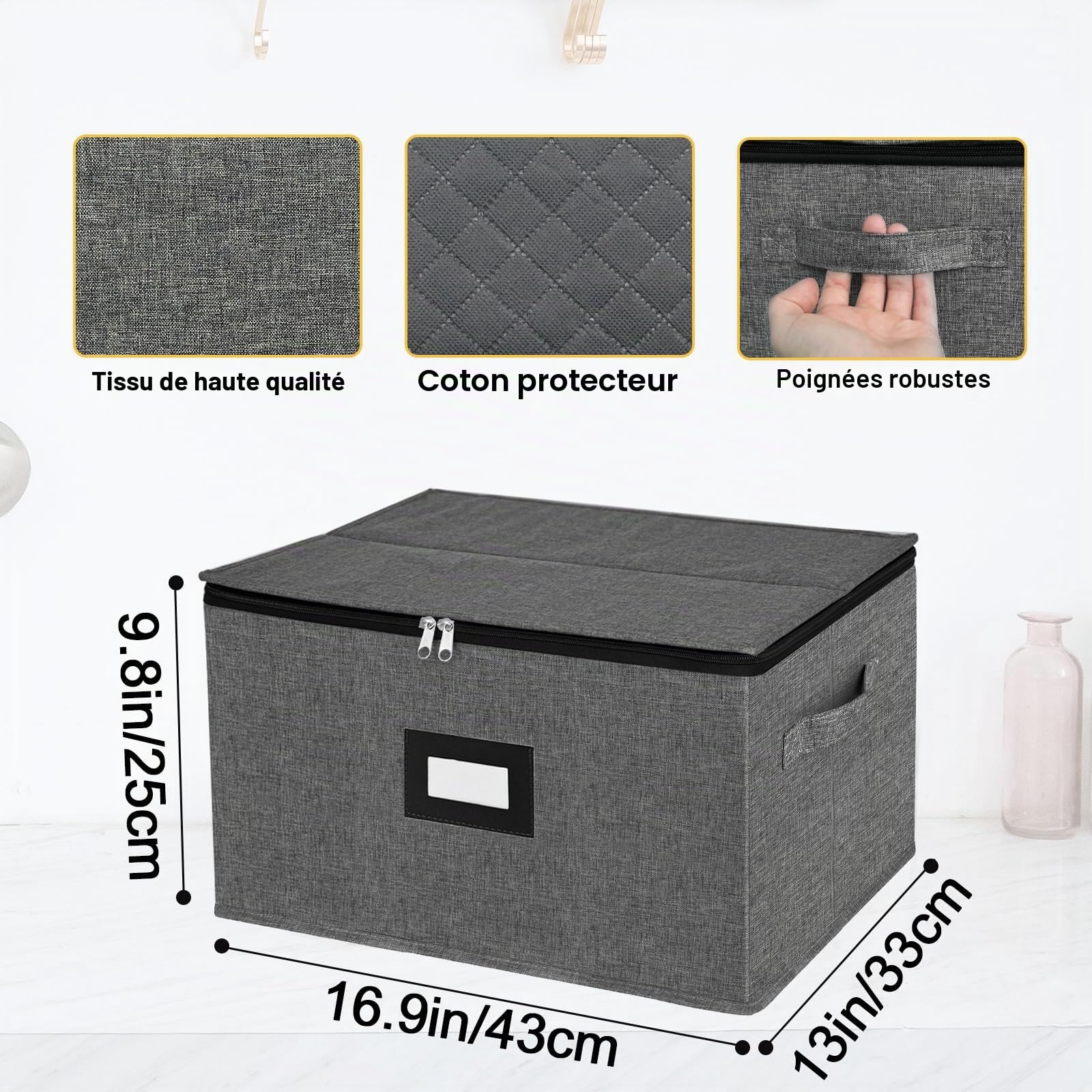 Boîtes de rangement en tissu pour verres à pied avec séparateurs, pour flûtes à champagne, verres en cristal fragiles, cuisine, placard, fête, camping, caravane (gris)