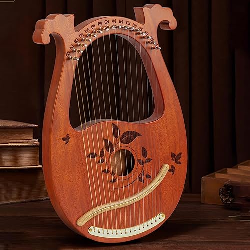 Miniatura 36 de Lyre Harp - Juego de 16 cuerdas de metal de repuesto con 50 remaches huecos de latón dorado 16 cuerdas de arpa de lira,16 pines de afinación + llave