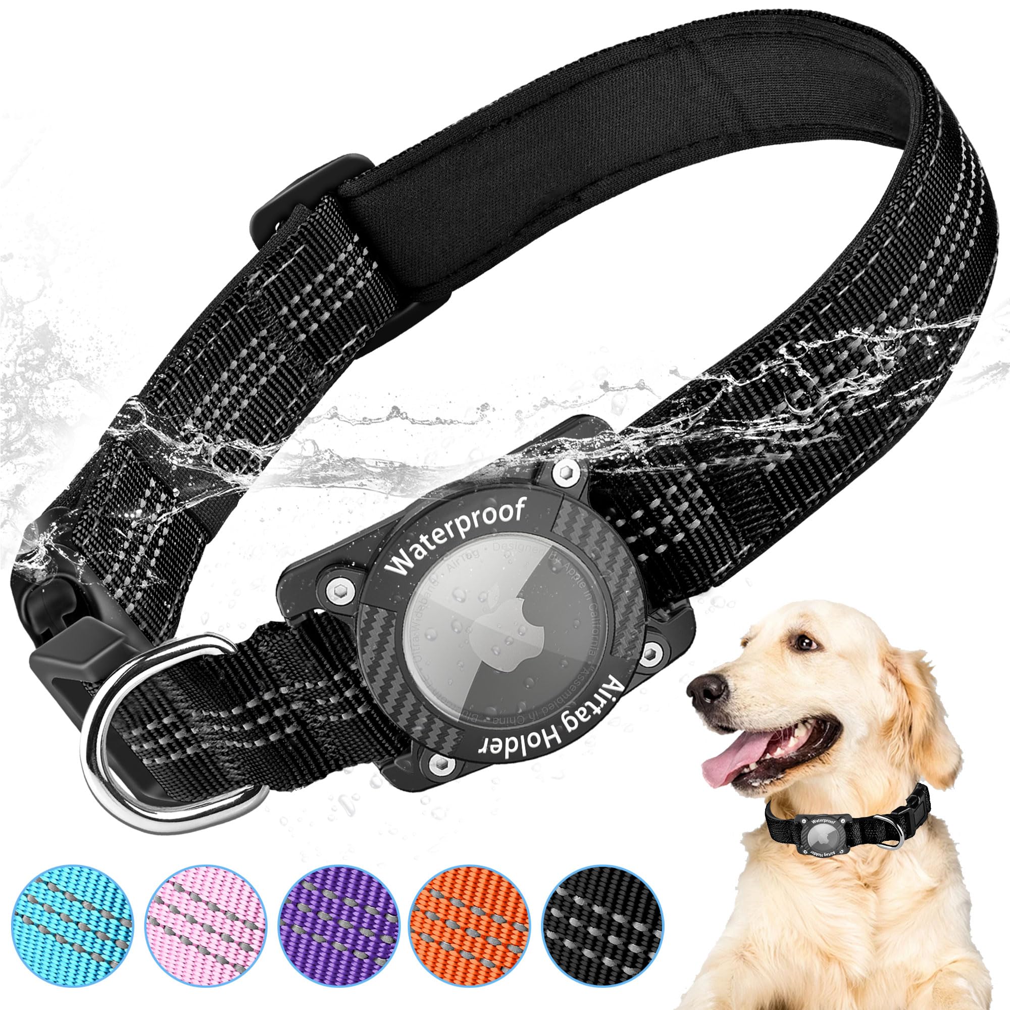 AgoumLux Airtag Hundehalsband mit Airtag Hlle Wasserdicht, GPS Tracker fr  Hunde Kompatibel mit Apple Air Tag Halsband fr Kleine, Mittlere und Groe  Hunde, Schwarz, M : Amazon.de: Haustier