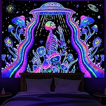 AMBAYLA Blacklight UFO Tapestry UV Reactive Mushroom Tapestry Galaxy Space Tapestry Wall Tapestry for Bedroom Plant Tapestry Wall Hanging Room Decor (51"x59")