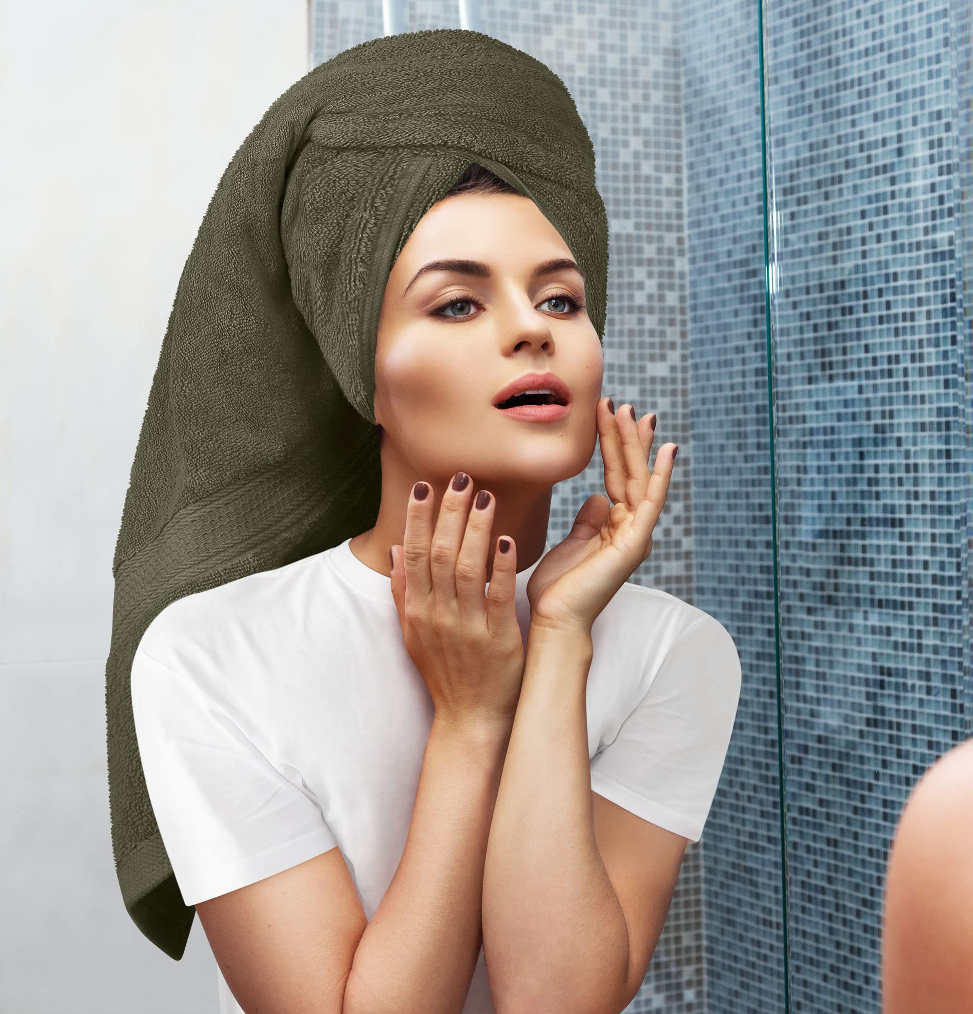 Utopia, Set di 8 asciugamani composto da 2 teli bagno, 2 ospiti e 4 lavette, in 100% cotone filato ad anelli da 600 g/m², altamente assorbenti, per bagno, palestra, hotel e spa (verde oliva opaco)