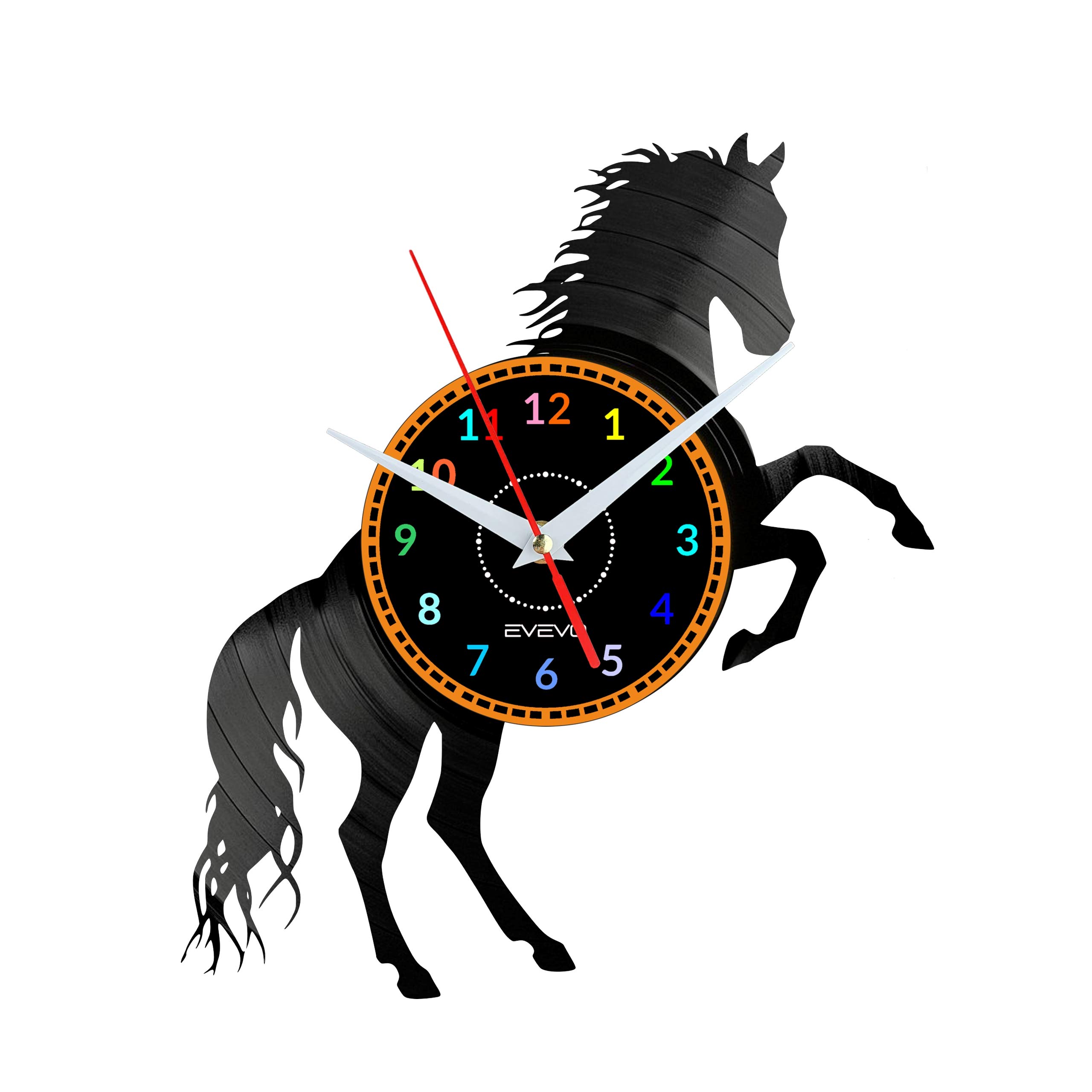 Horloge murale moderne salon décoration vinyle thème équitation vintage