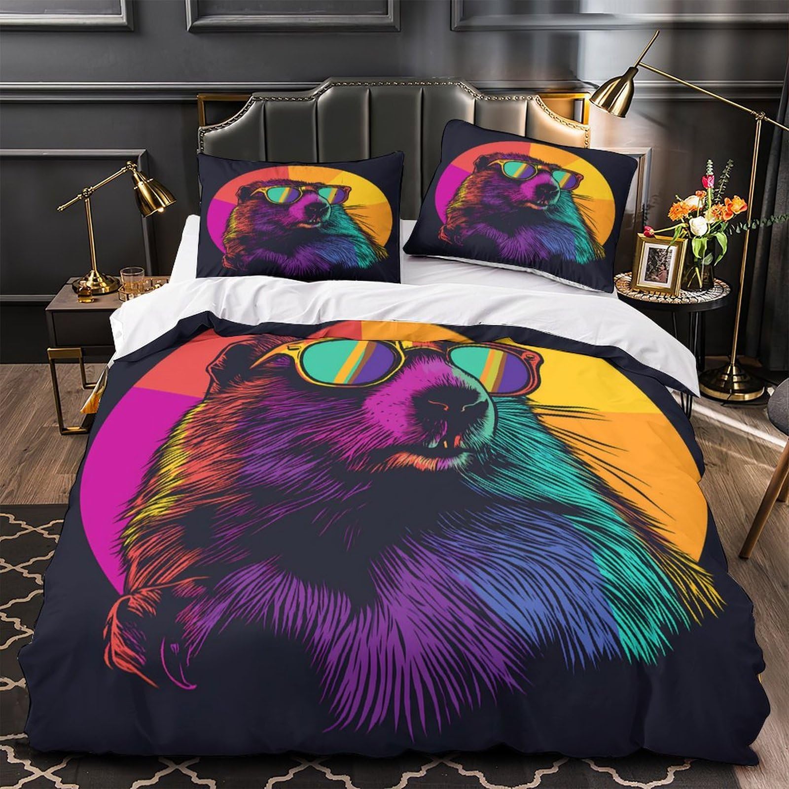 Sunglasses-wearing-beaver Duvet Cover 3D Print Wrinkle-Resistant 3-Piece Bed Set Hidden Zipper Comforter Cover Premium Durable for Teens Adults Kids Women Girls Boys Youth Super king（260x220cm）