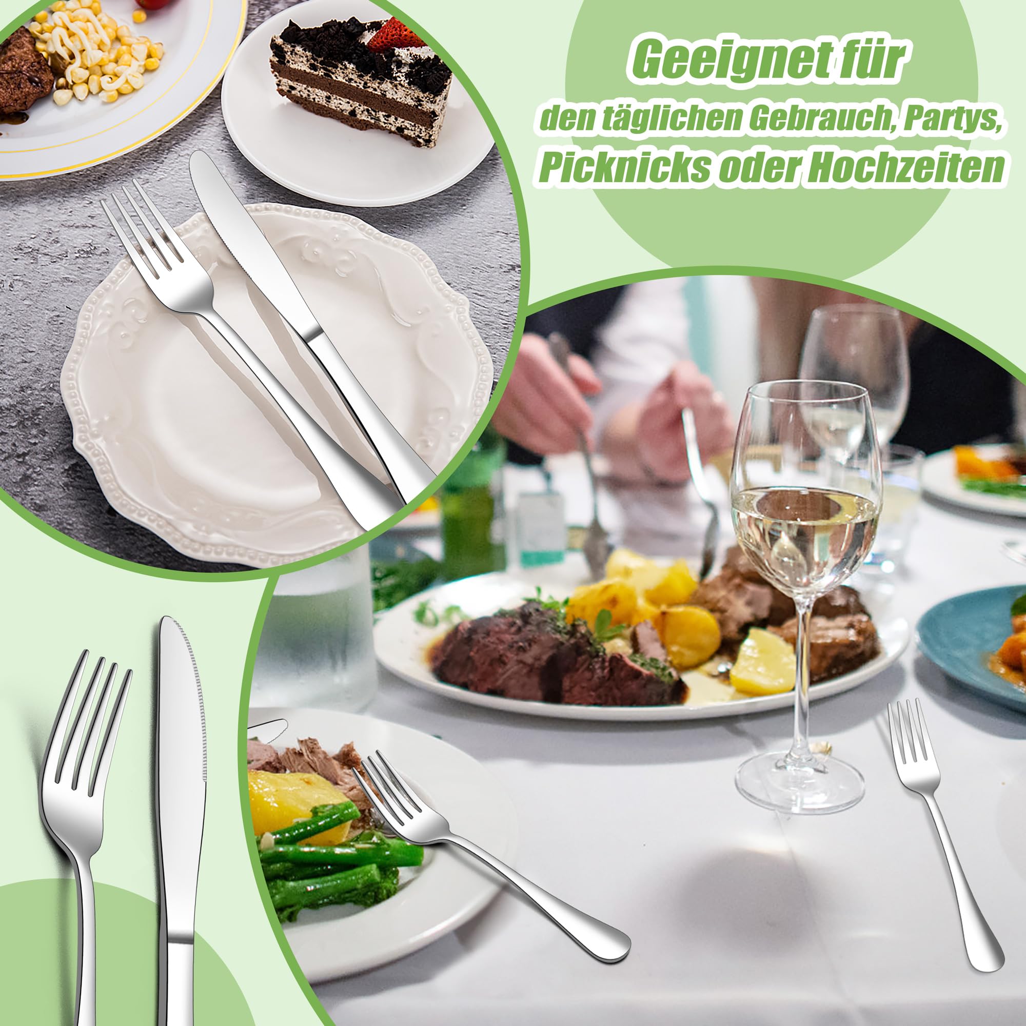 Joyfair Set di posate da bistecca, 24 pezzi, in acciaio inox, coltelli da tavola e forchette, set di posate da bistecca per 12 persone, coltelli e forchette, per casa/ristorante, lucidati e lavabili