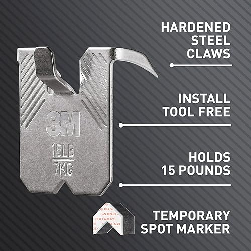 Miniatura 6 de 3M CLAW 45 lb. Percha para paneles de yeso con marcadores de puntos, solución para colgar de peso pesado para decoración de habitación y oficina,